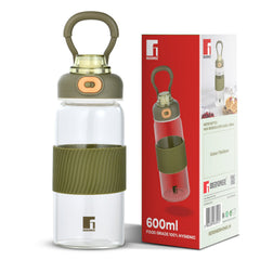 Bergner Borosilicate Glass Water Bottle (600ml), Leakproof