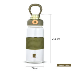 Bergner Borosilicate Glass Water Bottle (600ml), Leakproof