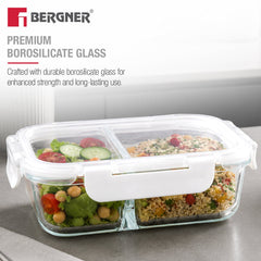 Bergner Borosilicate Glass Food Container/Lunch Box 580ml with two Compartment