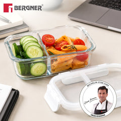 Bergner Borosilicate Glass Food Container/Lunch Box 580ml with two Compartment