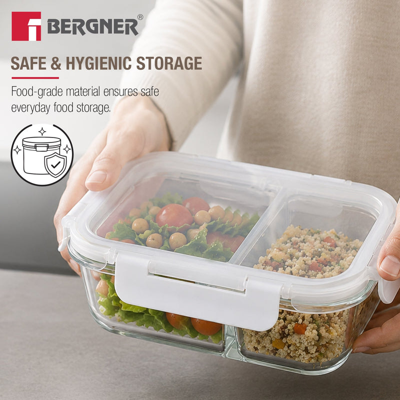 Bergner Borosilicate Glass Food Container/Lunch Box 580ml with two Compartment