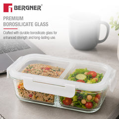 Bergner Borosilicate Glass Food Container/Lunch Box 980ml with two Compartment