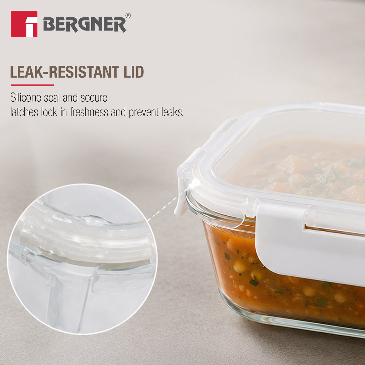 Bergner Borosilicate Glass Food Container/Lunch Box 980ml with two Compartment