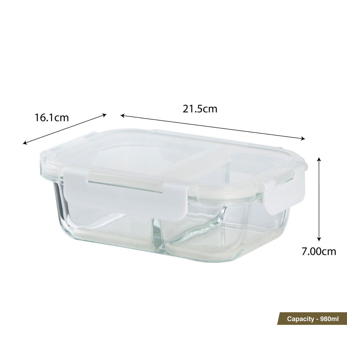 Bergner Borosilicate Glass Food Container/Lunch Box 980ml with two Compartment