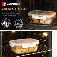 Bergner Borosilicate Glass Food Container/Lunch Box 980ml with two Compartment
