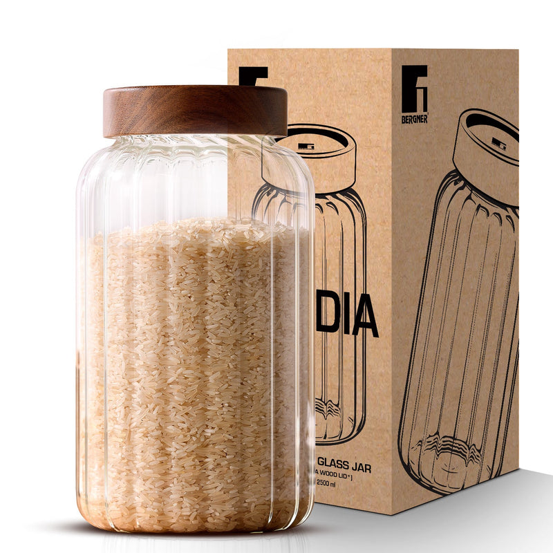 Bergner Acadia Borosiliate  Stripe Design Glass Jar (2600ml)