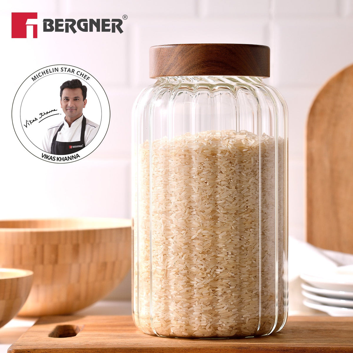 Bergner Acadia Borosiliate  Stripe Design Glass Jar (2600ml)