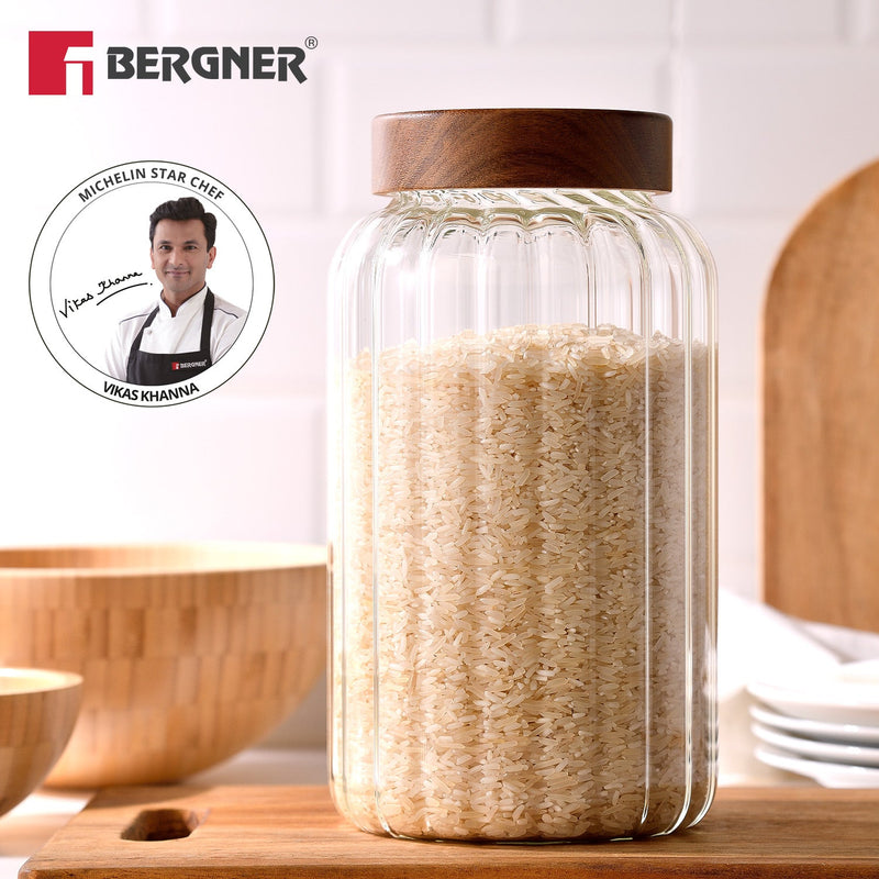Bergner Acadia Borosiliate  Stripe Design Glass Jar (2600ml)