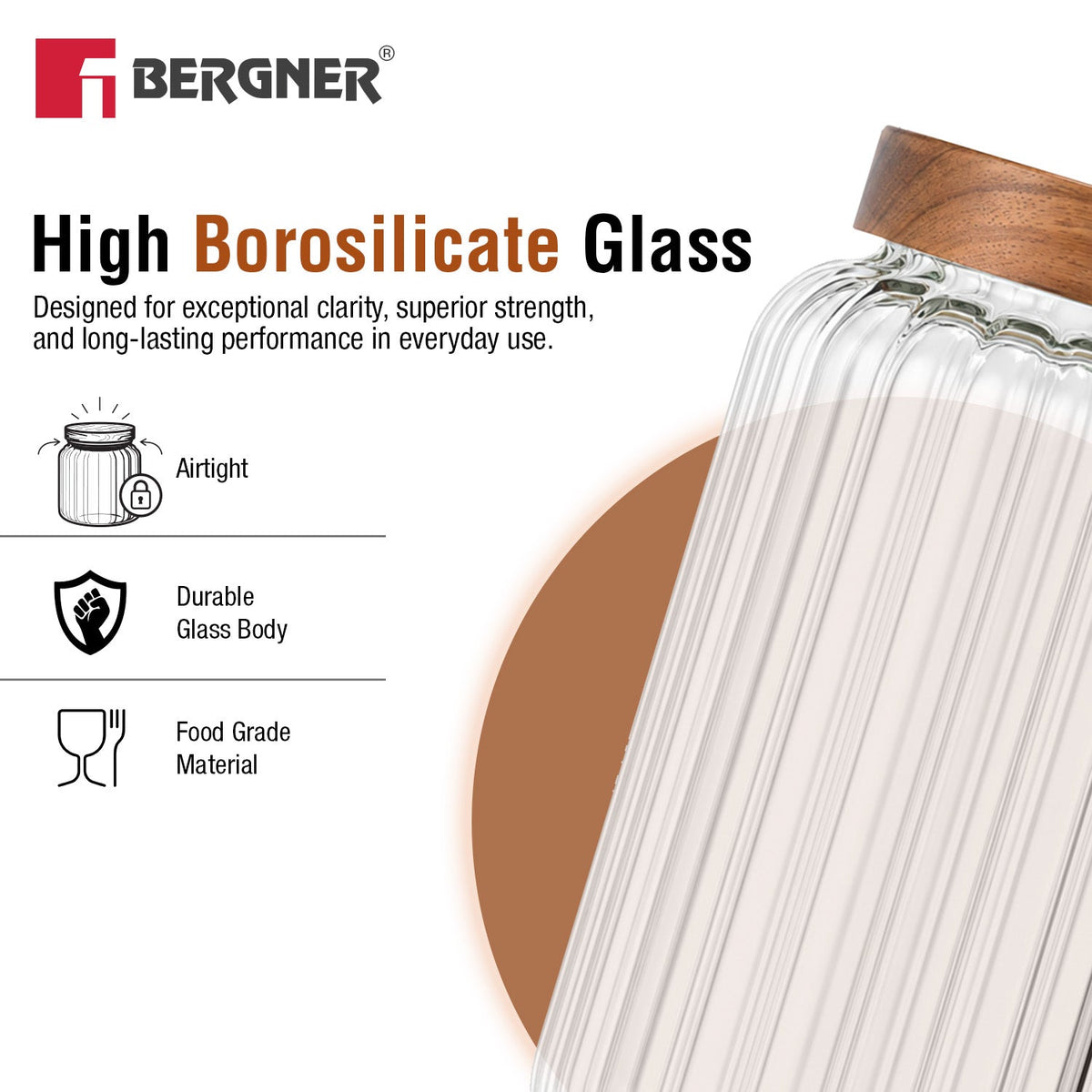 Bergner Acadia Borosiliate  Stripe Design Glass Jar (2600ml)