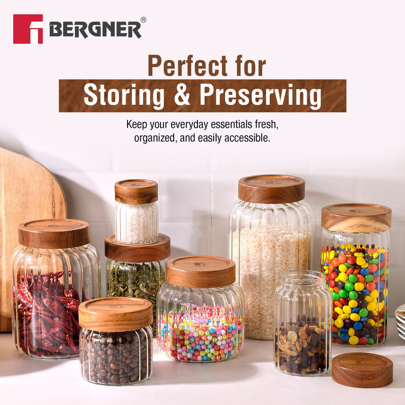 Bergner Acadia Borosiliate  Stripe Design Glass Jar (2600ml)