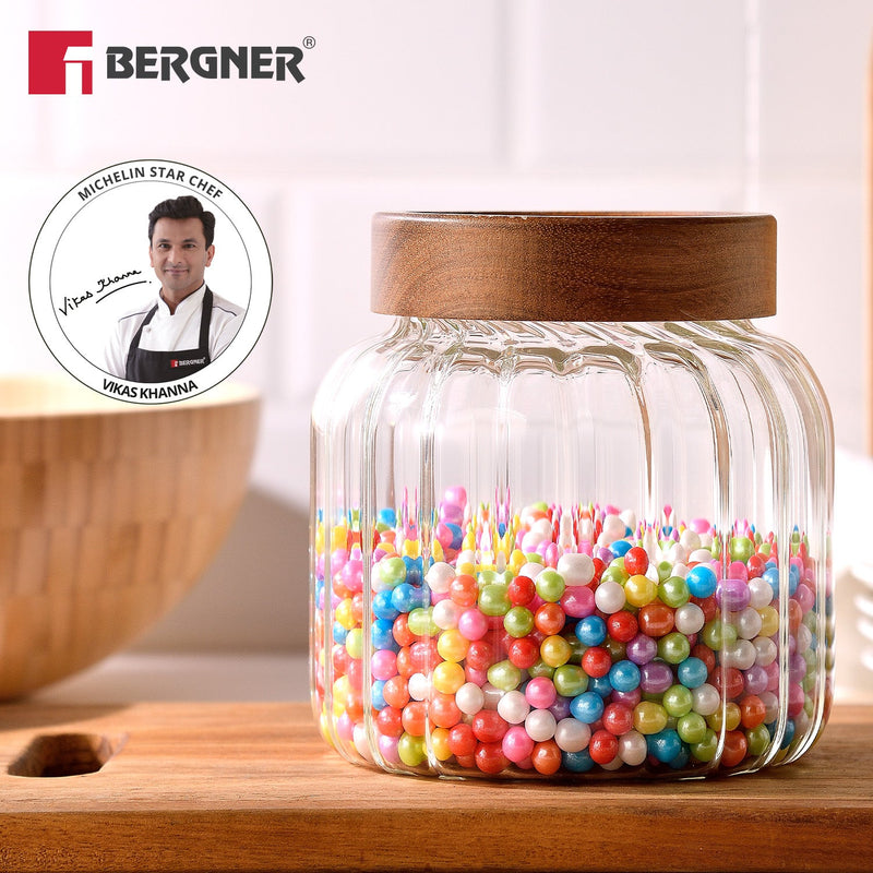 Bergner Acadia Borosiliate  Stripe Design Glass Jar (1300ml)