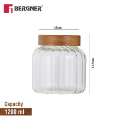 Bergner Acadia Borosiliate  Stripe Design Glass Jar (1300ml)