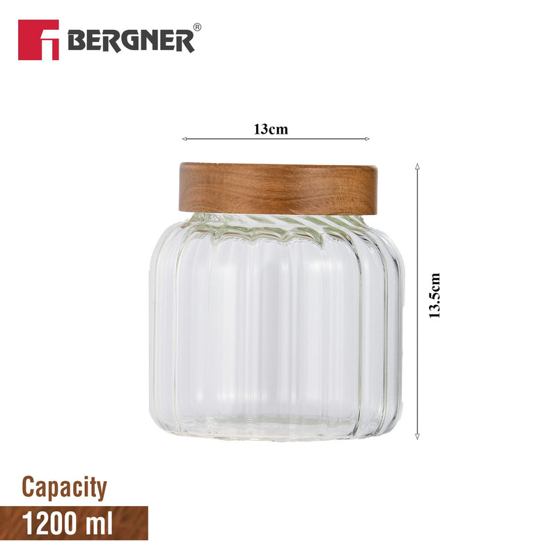 Bergner Acadia Borosiliate  Stripe Design Glass Jar (1300ml)