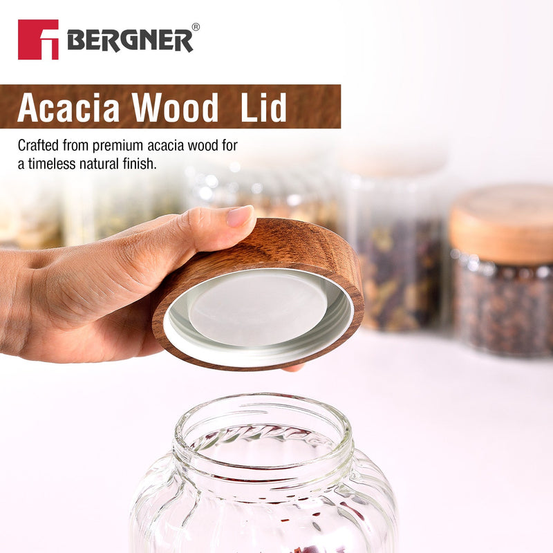 Bergner Acadia Borosiliate  Stripe Design Glass Jar (1300ml)