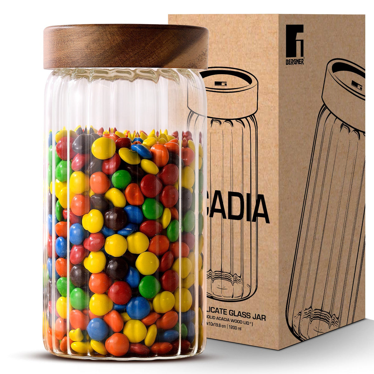 Bergner Acadia Borosiliate  Stripe Design Glass Jar (1250ml)