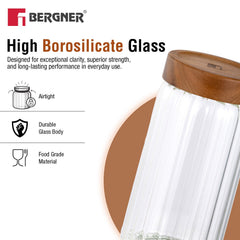 Bergner Acadia Borosiliate  Stripe Design Glass Jar (1250ml)
