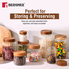 Bergner Acadia Borosiliate  Stripe Design Glass Jar (1250ml)