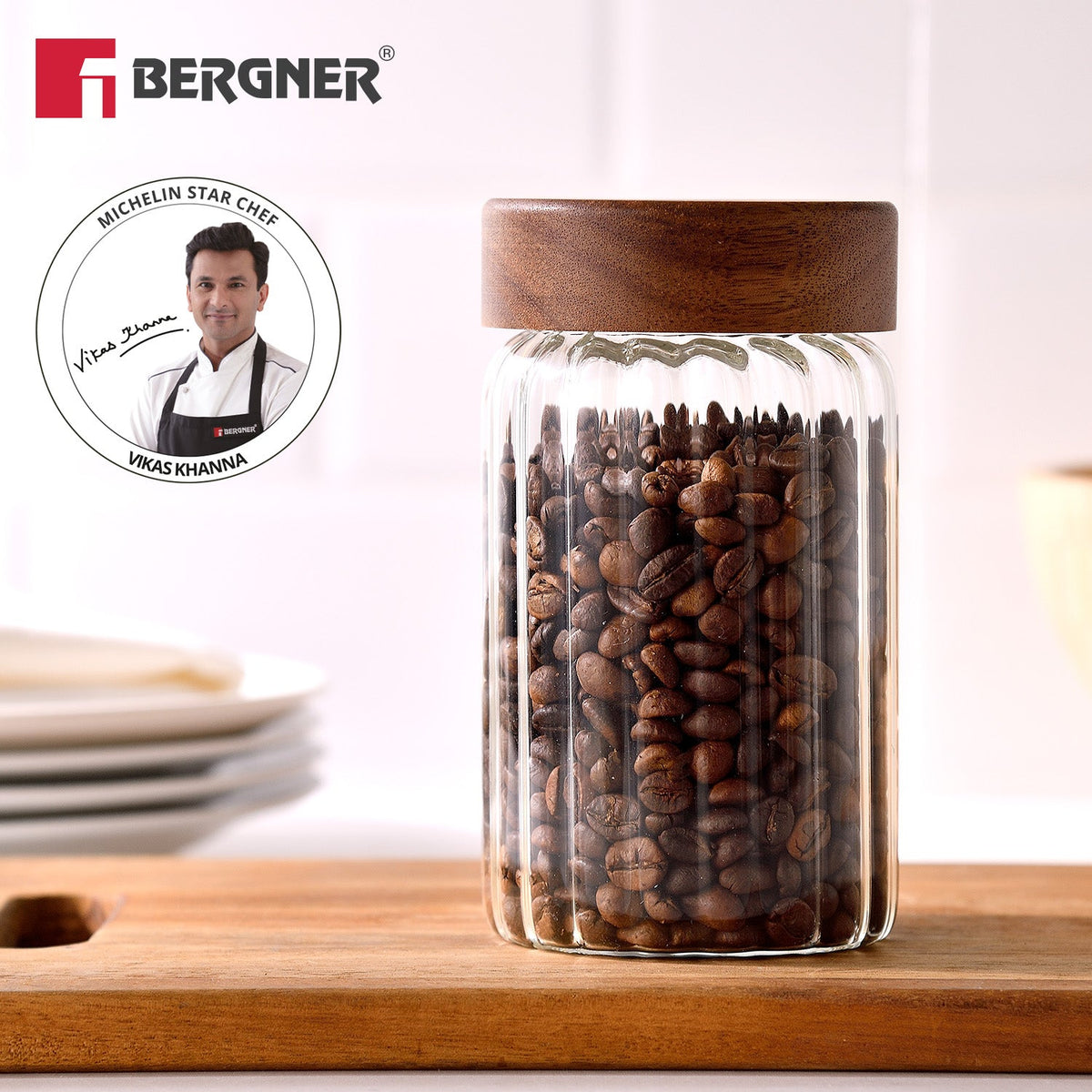 Bergner Acadia Borosiliate Stripe Design Glass Jar (550ml)