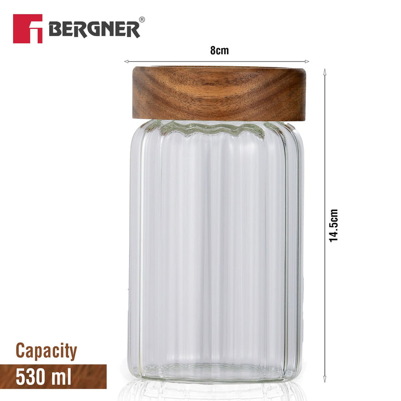 Bergner Acadia Borosiliate Stripe Design Glass Jar (550ml)