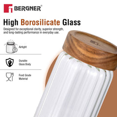 Bergner Acadia Borosiliate Stripe Design Glass Jar (550ml)