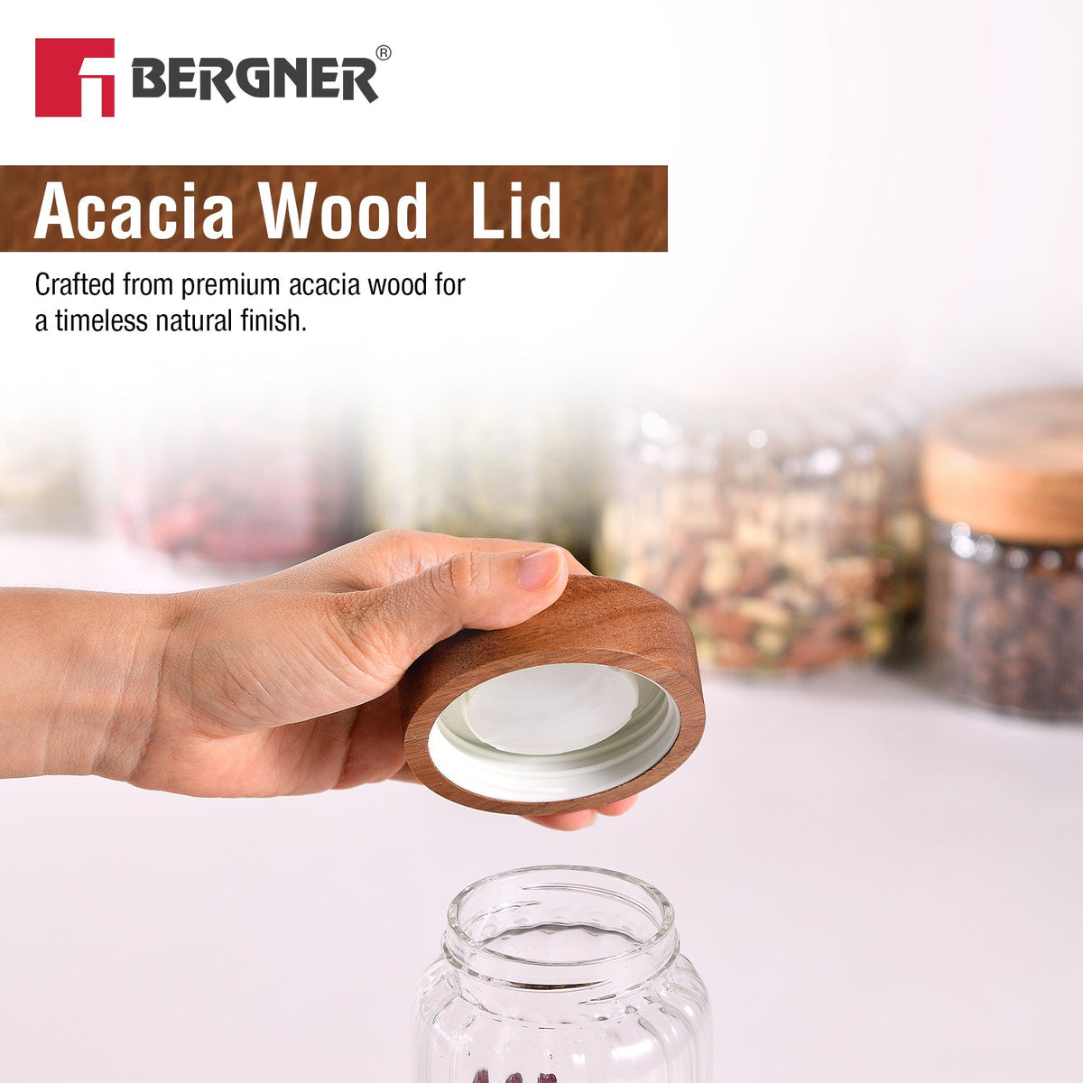 Bergner Acadia Borosiliate Stripe Design Glass Jar (550ml)