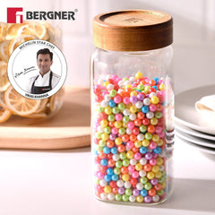 Bergner Acadia 800ml Square Borosilicate Glass Jar with Wooden Lid