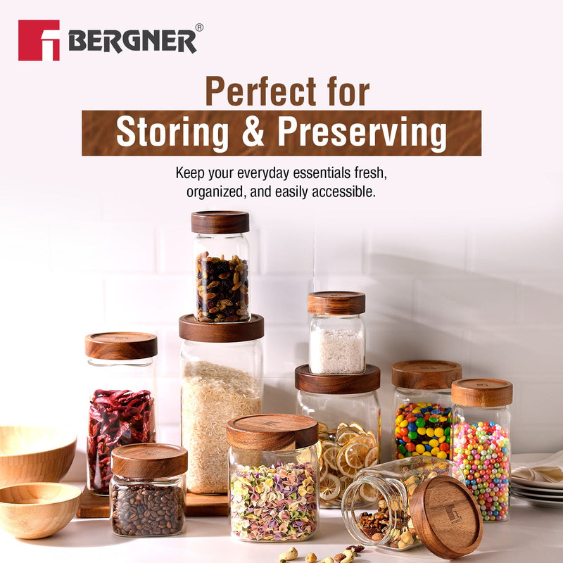 Bergner Acadia 800ml Square Borosilicate Glass Jar with Wooden Lid