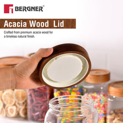 Bergner Acadia 1500ml Square Borosilicate Glass Jar with Wooden Lid