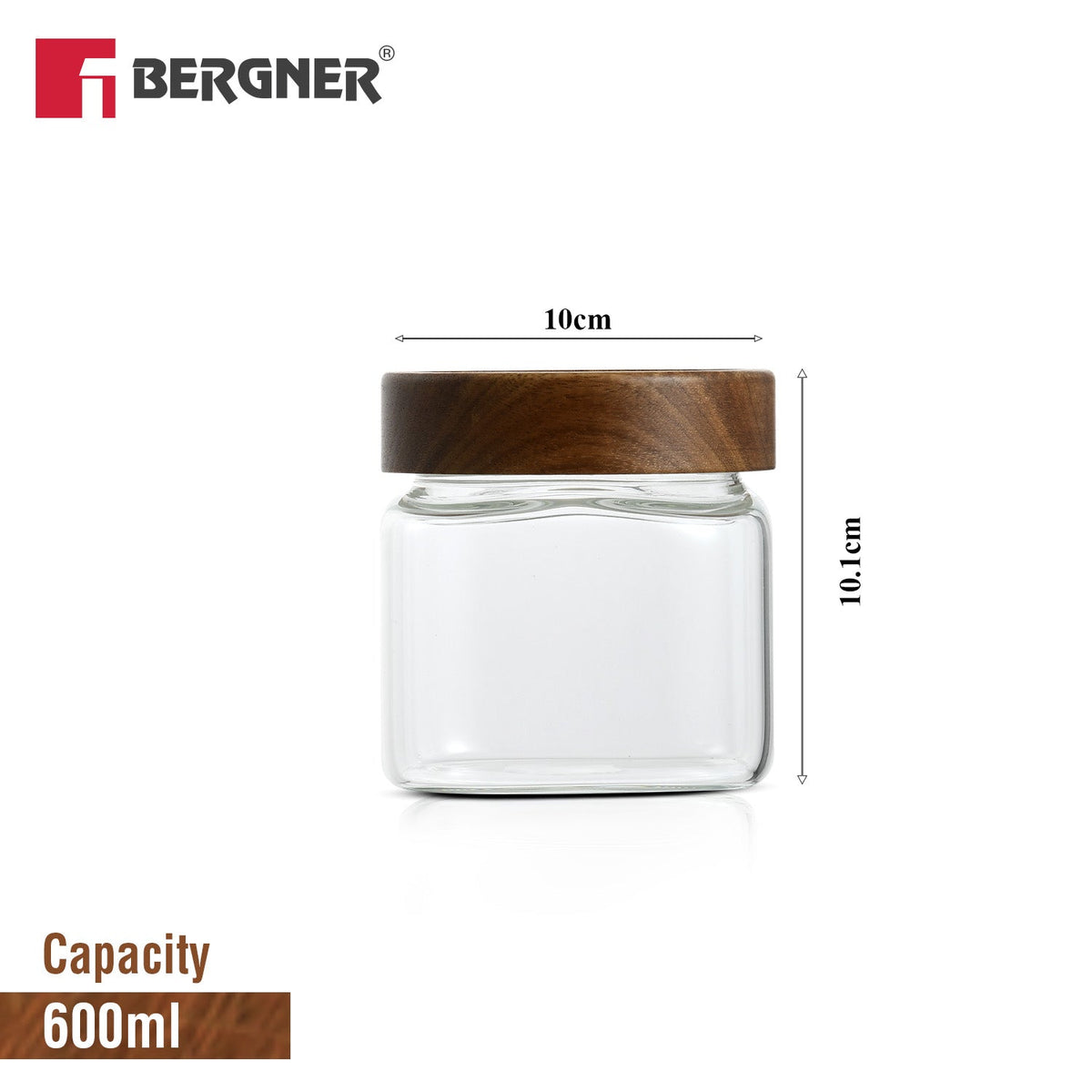 Bergner Acadia 2Pcs (600 ml each) Square Borosilicate Glass Jar with Lid