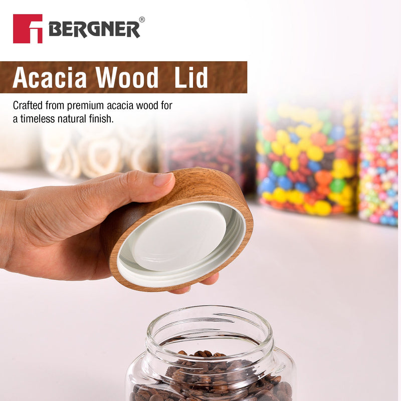 Bergner Acadia 2Pcs (600 ml each) Square Borosilicate Glass Jar with Lid