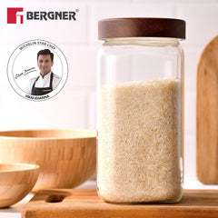 Bergner Acadia 2600ml Square Borosilicate Glass Jar with Wooden Lid