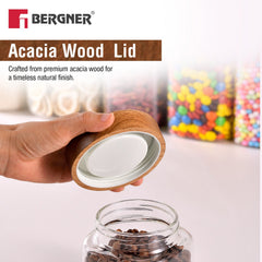 Bergner Acadia 1400ml Square Borosilicate Glass Jar with Wooden Lid