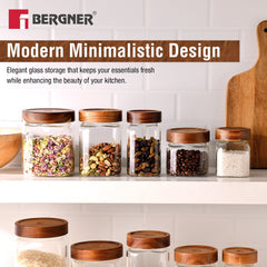 Bergner Acadia 1400ml Square Borosilicate Glass Jar with Wooden Lid