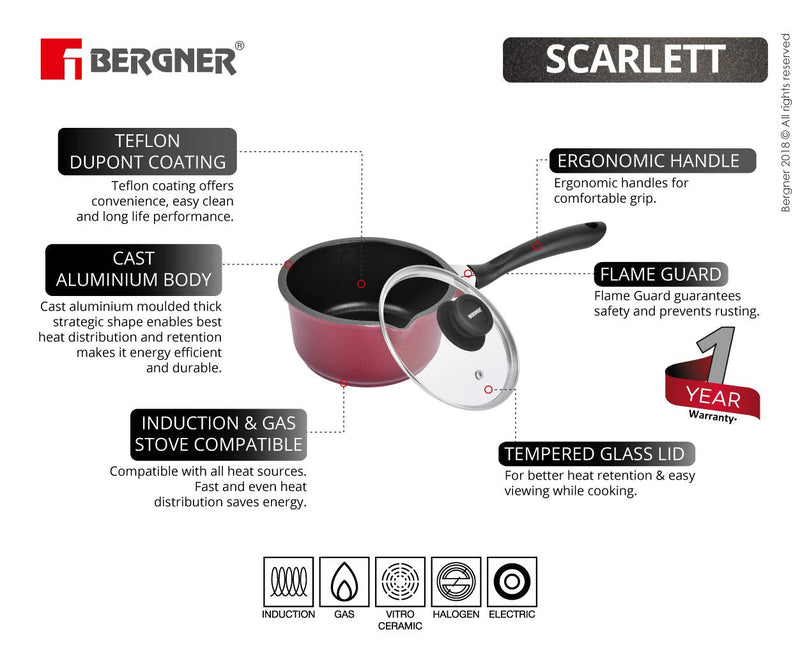 Bergner Scarlett Cast Aluminium Non-Stick Saucepan with Glass Lid (16cm)