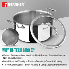 Bergner Hi-Tech Giro X Ceramic 24cm (5.4 L) Casserole - Induction Bottom