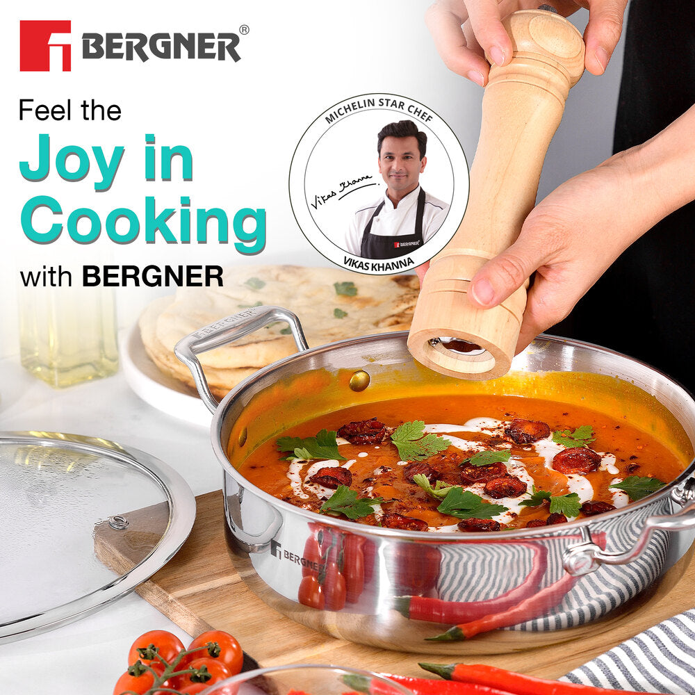 Bergner Hi-Tech Giro x Triply with Honeycomb Ceramic Coating Serving Pan 24cm (3.3 L) - Induction Bottom