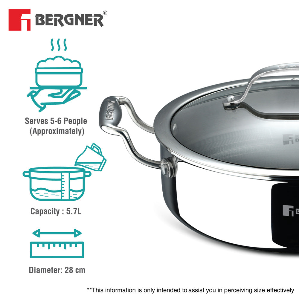 Bergner Hi-Tech Giro X Ceramic 28 cm (5.7 L) Serving Pan - Induction Bottom