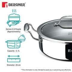 Bergner Hi-Tech Giro X Ceramic 28 cm (5.7 L) Serving Pan - Induction Bottom