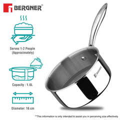 Bergner Hi-Tech Giro X Ceramic 16cm (1.6 L) Saucepan - Induction Bottom