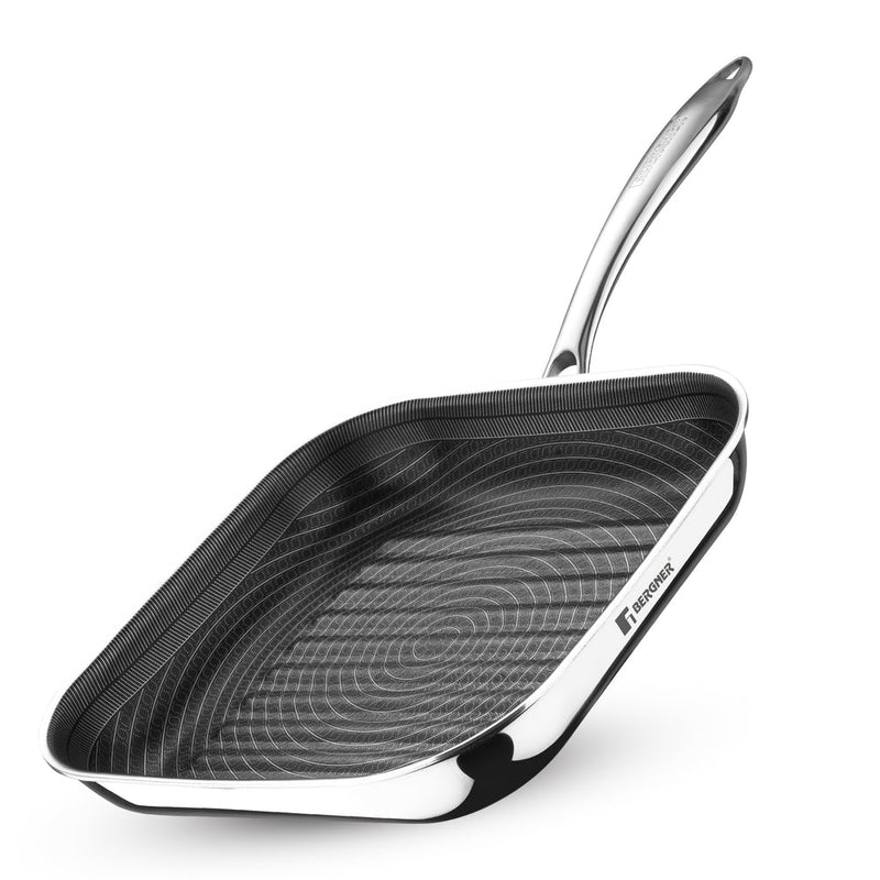 Bergner Hi-Tech Giro Tri-Ply Stainless Steel Non-Stick 24cm Grill Pan - Induction Bottom