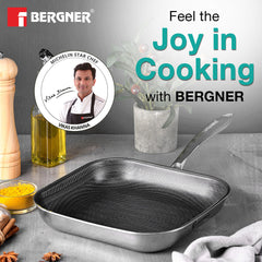Bergner Hi-Tech Giro Tri-Ply Stainless Steel Non-Stick 24cm Grill Pan - Induction Bottom