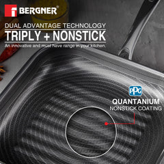Bergner Hi-Tech Giro Tri-Ply Stainless Steel Non-Stick 24cm Grill Pan - Induction Bottom