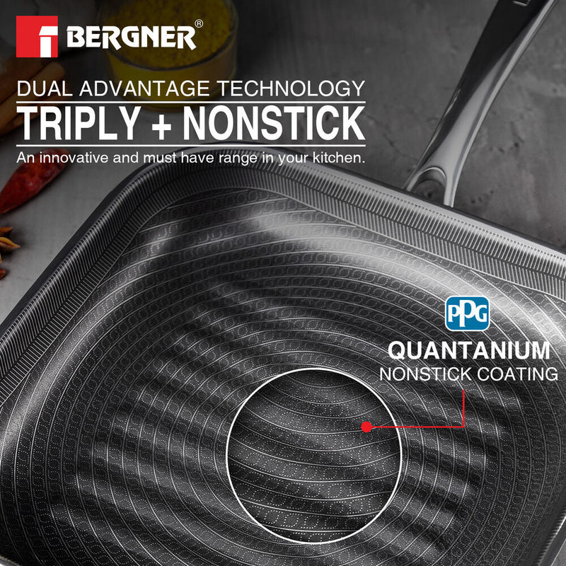 Bergner Hi-Tech Giro Tri-Ply Stainless Steel Non-Stick 24cm Grill Pan - Induction Bottom