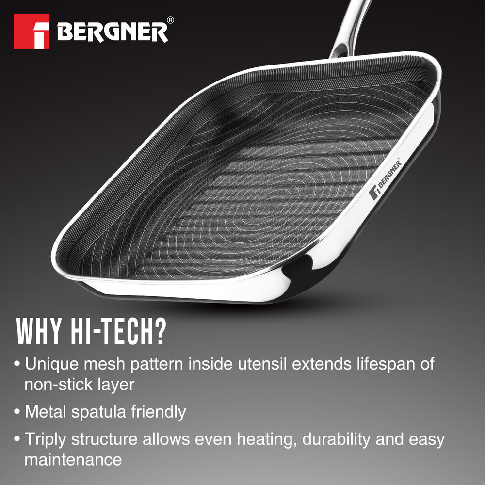 Bergner Hi-Tech Giro Tri-Ply Stainless Steel Non-Stick 24cm Grill Pan - Induction Bottom