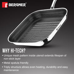 Bergner Hi-Tech Giro Tri-Ply Stainless Steel Non-Stick 24cm Grill Pan - Induction Bottom