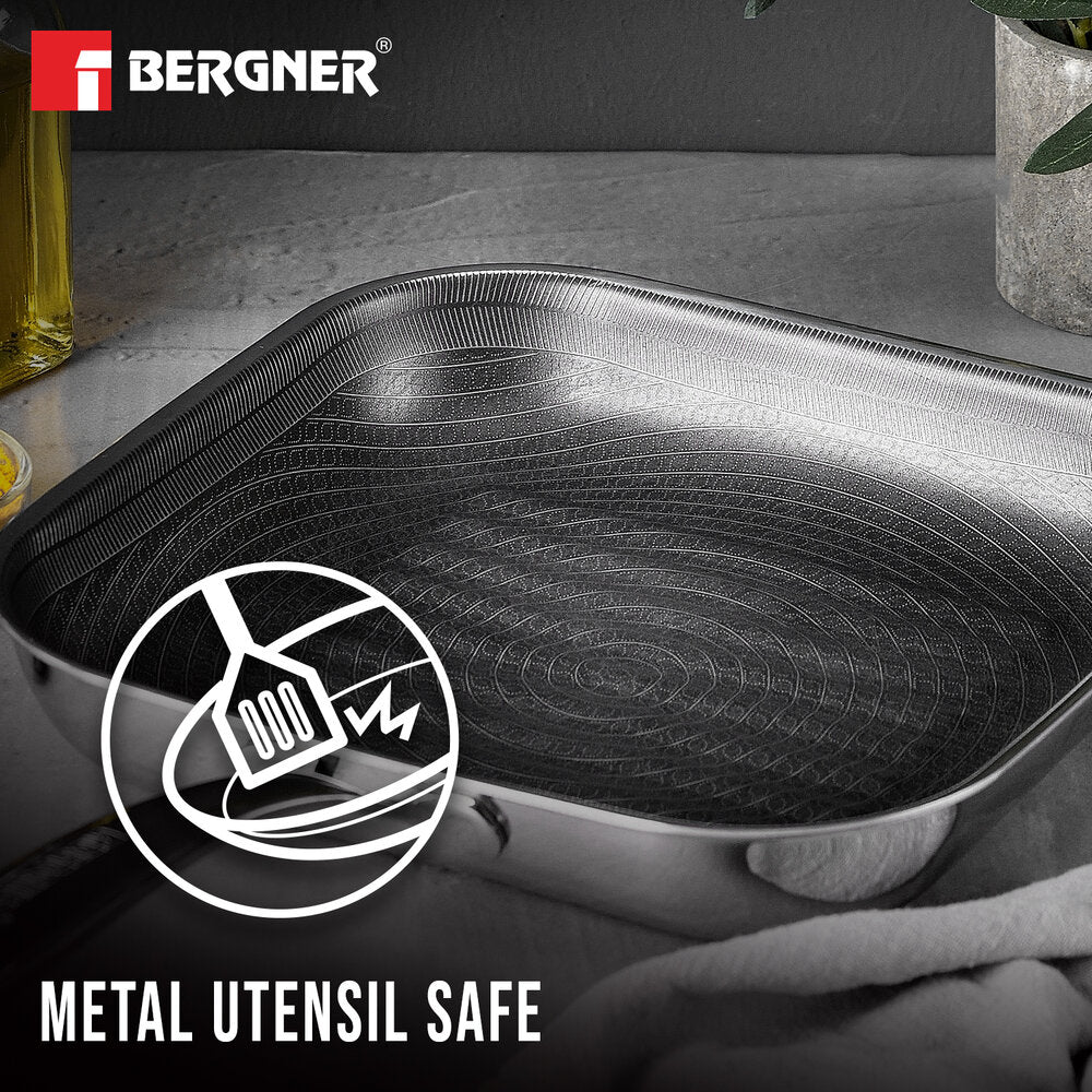 Bergner Hi-Tech Giro Tri-Ply Stainless Steel Non-Stick 24cm Grill Pan - Induction Bottom