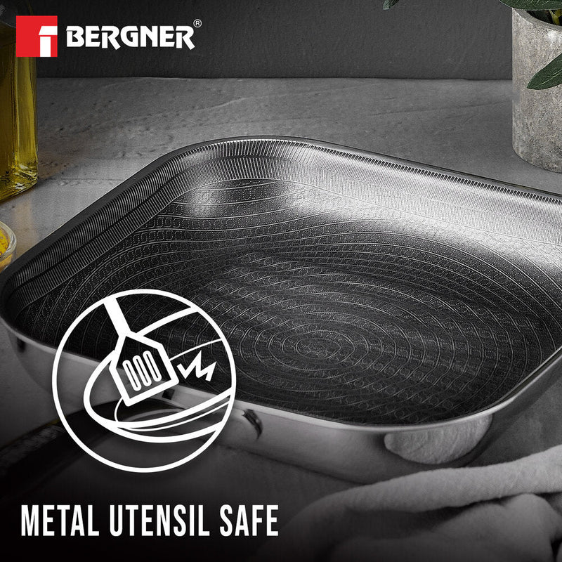 Bergner Hi-Tech Giro Tri-Ply Stainless Steel Non-Stick 24cm Grill Pan - Induction Bottom