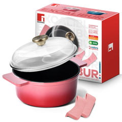 Bergner Excalibur Light Cast Iron Casserole with Lid 20cm (2.3L) - Pink