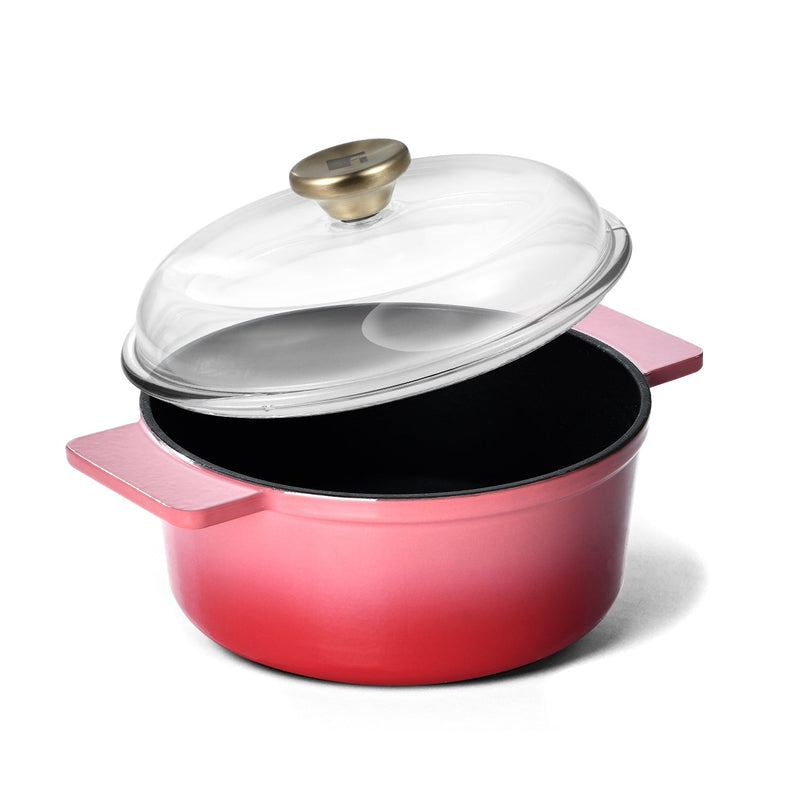 Bergner Excalibur Light Cast Iron Casserole with Lid 16cm (1.2L) - Pink