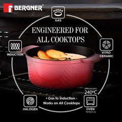 Bergner Excalibur Light Cast Iron Casserole with Lid 16cm (1.2L) - Pink